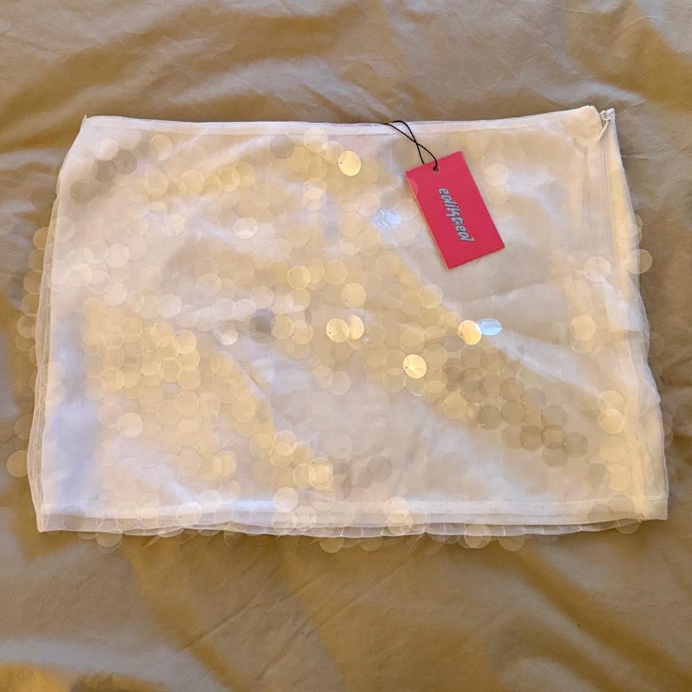 Edikted White Sequin Mini Skirt